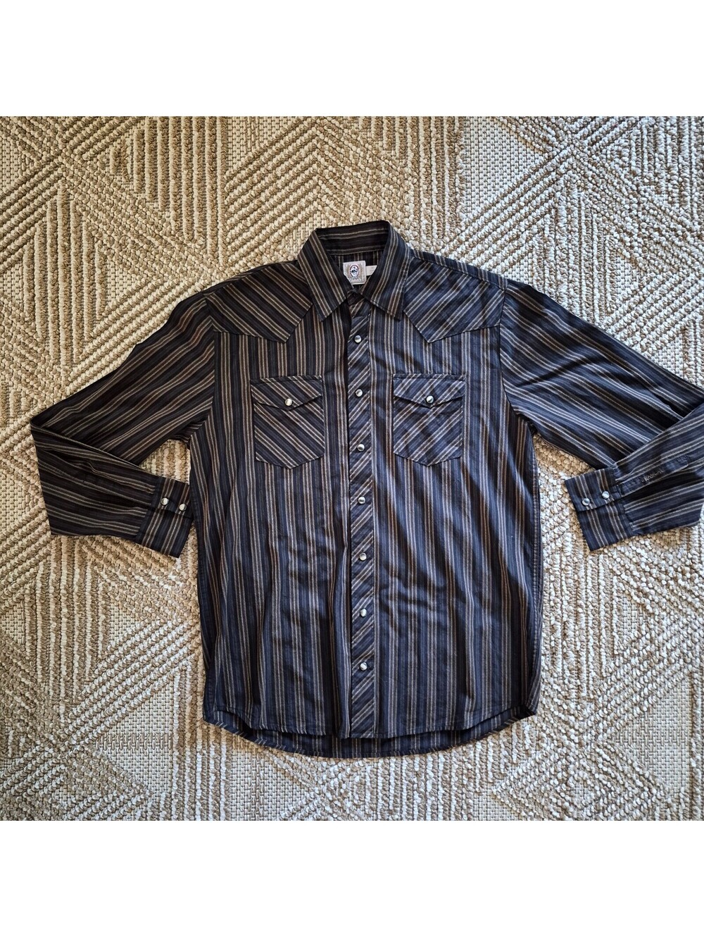Cinch Western Wear Brown Multi Stripe Pearl Snap Shirt Men's Medium